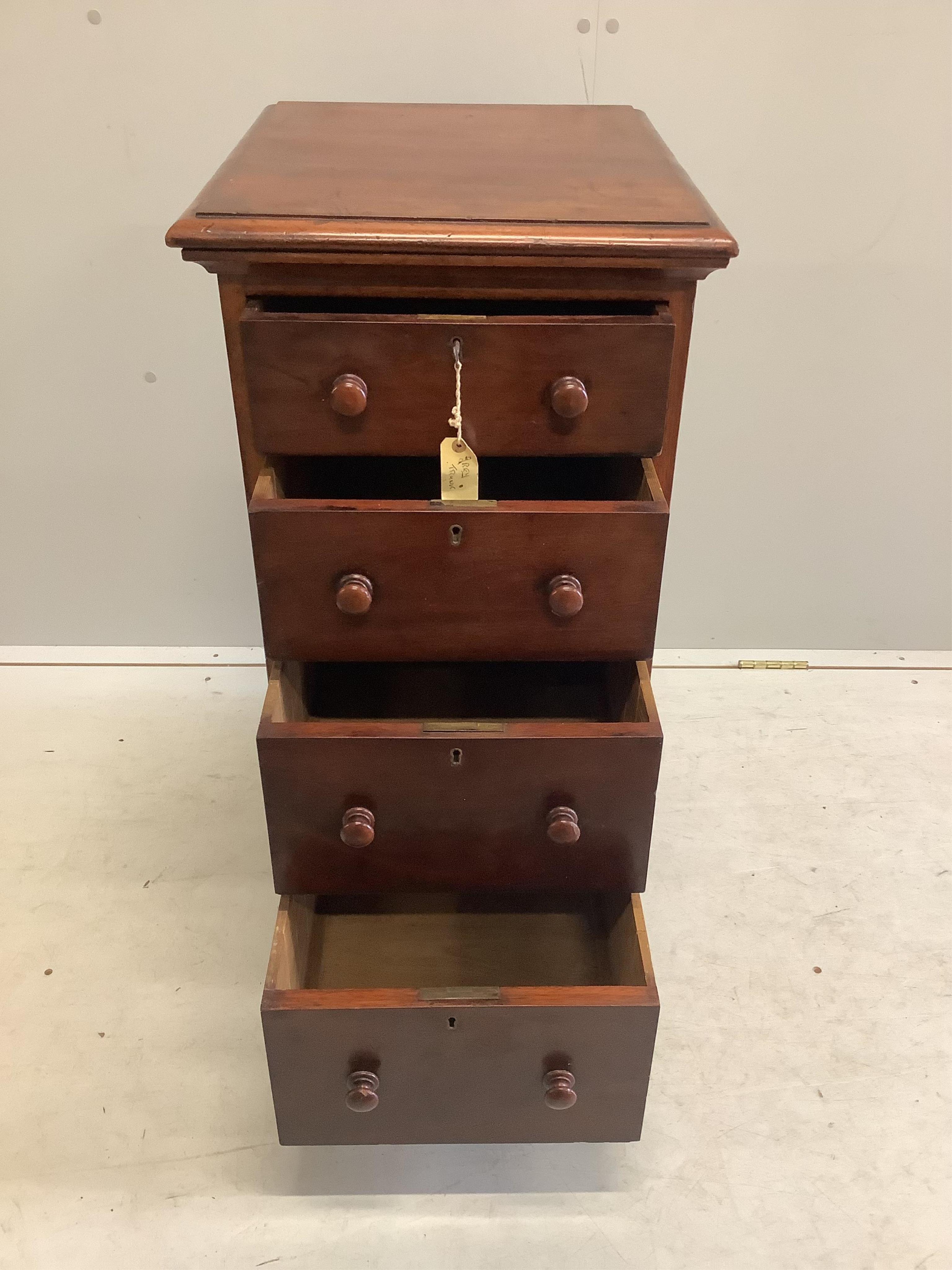 A Victorian mahogany four drawer pedestal chest, width 41cm, depth 50cm, height 83cm. Condition - fair